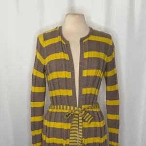 Anthropologie MAPLE Silk Switching Lanes Belted Cardigan Sweater‎ Pleated Large thumbnail 3