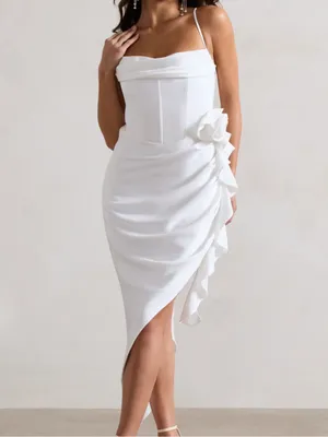 Club L London On The List White Asymmetrical Corset Midi Dress Floral Drape $145 thumbnail 2