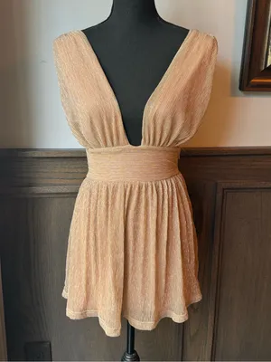 SuperDown Plunging V-Neck Sparkle Mini Dress in Rose Metallic xs nwt thumbnail 4