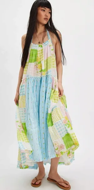 Free People Cottage Embroidered Patched And Pretty Halter Midi Maxi Dress Medium thumbnail 1