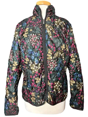 Lands' End Floral Quilted Packable Puffer Jacket Black Multi Zip L 14-16 thumbnail 2