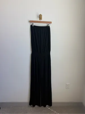 Carmen Marc Valvo Black Strapless Wide Leg Jumpsuit Cover Up Medium thumbnail 5