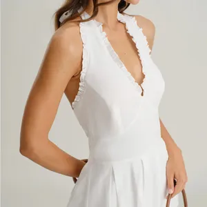 Rihoas White V Neck Halter Sleeveless Midi Dress thumbnail 2