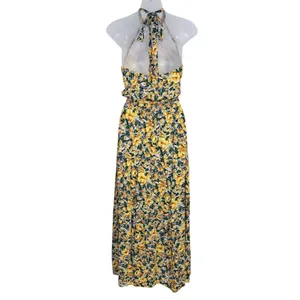 Women’s Halter Neck Yellow Floral Maxi Dress Size Small thumbnail 2