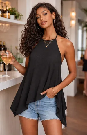 Urban Outfitters Black Thermal Sharkbite Halter Top Size Medium thumbnail 1