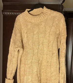 Lands' End Tan Cowl Neck Cable Knit Sweater Academia Fishetman Coast Grandpa thumbnail 1