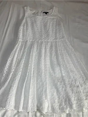 Old Navy Lined Y2K Dress Size 12 Cotton Tank Peasant Cottage core White Eyelet thumbnail 1