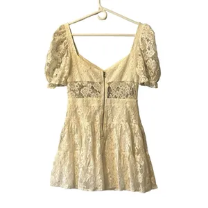 Hello Molly Lace Strapless Puffy Shoulder Ruffle Mini‎ Dress Size M US 6 Peasant thumbnail 2