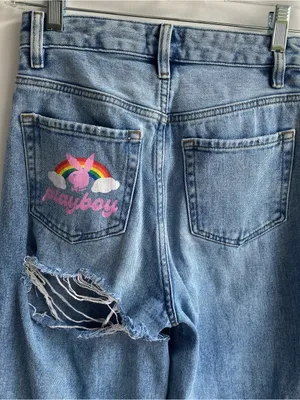 PacSun Playboy high waist straight leg back slash rainbow pocket casual jeans 25 thumbnail 4