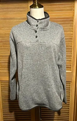 Eddie Bauer Fleece Mock Neck Snap Pullover Sweatshirt Women’s XL Gray Pockets thumbnail 1