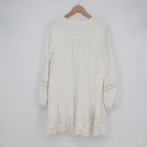 Loft White Linen Blend Eyelet Tiered Tunic Dress Long Sleeve Boho Mini Medium thumbnail 5