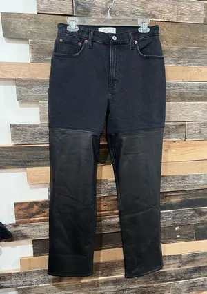 Abercrombie & Fitch NWT 90s Straight High Rise Jeans Faux Leather sz 29 / 8S thumbnail 2
