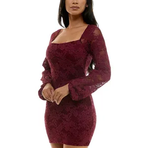 NWT Emerald Sundae Glitter Lace Bodycon Open Back Mini Dress Dark Red 2XS thumbnail 2