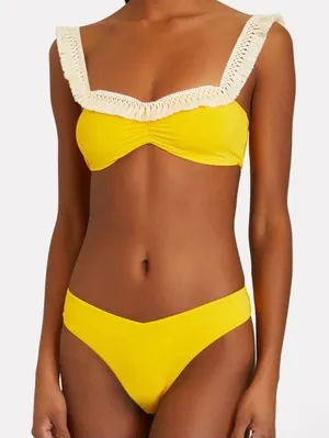 We Wore What Tassel Top Bikini Swimsuit Top Yellow XS beach resort solid saffron thumbnail 1