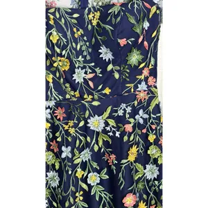 Floral Embroidered Mesh Midi Dress Sz 6 Bell Sleeve Cottagecore Navy thumbnail 4