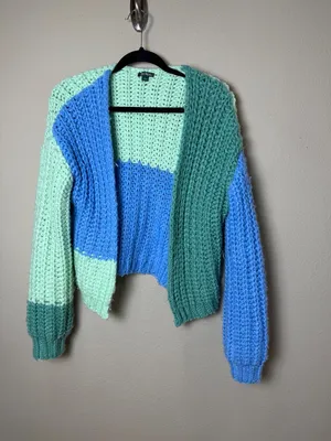WILD FABLE Colorblock Open Chunky Knit Cardigan Size Small Blue Green thumbnail 3