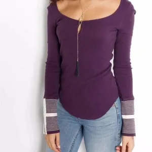 NWT Free People Mod Stripe Cuff Waffle Knit Top Purple Size Medium thumbnail 2