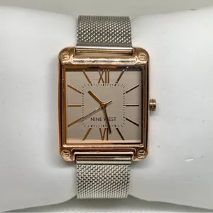 Nine West women watch rose gold tone 29mm quartz analog beige 7” running thumbnail 1