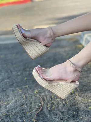 Clear Strap Espadrille Platform Wedges Tan Size 8 thumbnail 3