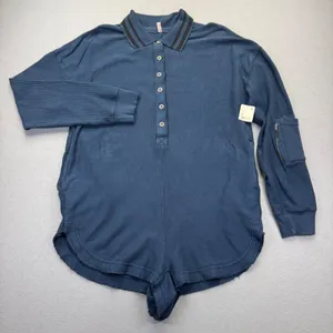 FP‎ Movement Free People Varsity Romper Navy Blue Ribbed Long Sleeve Size M NEW thumbnail 1