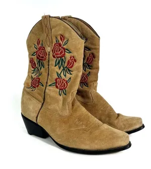 Vintage American West Trading Co. Brown Suede Rose Embroidered Cowgirl Boots 8 thumbnail 1
