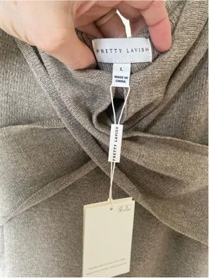 Pretty Lavish Bodycon Midi Dress Taupe Off Shoulder Knit Neutral Quiet Luxur NEW thumbnail 6