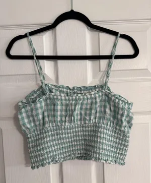 American Eagle Gingham Smocked Cami Crop Top thumbnail 3