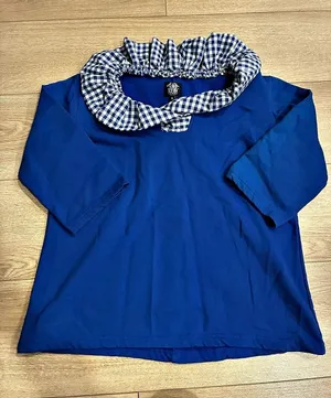 Elizabeth Wilson Women’s Blue Gingham Ruffle 3/4 Sleeve Top Size M thumbnail 1