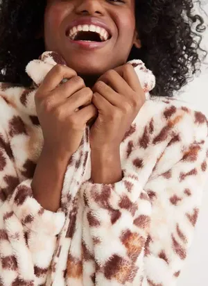 Aerie Animal Print Cozy Plush Robe, Medium thumbnail 6