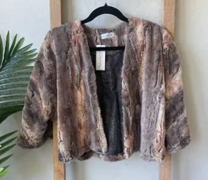 NWT Faux Fur Open Front Jacket Shrug - Taupe Multicolored thumbnail 1