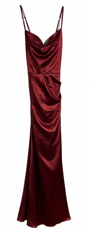 Women’s Burgundy Satin Ruched Cowl Neck Midi Dress thumbnail 1