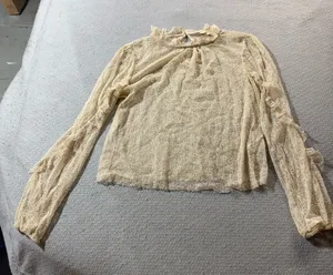 Le Lis Cottagecore Tan Cream Long Sleeve Ruffle Mock Neck Lace Top Large EUC thumbnail 1