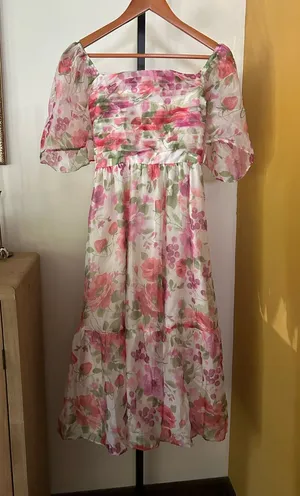 Abercrombie & Fitch Emerson‎ Angel Sleeve Midi Dress Floral Pink Green NEW Small thumbnail 1