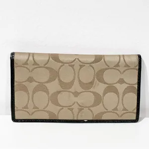 Coach Leather Checkbook Wallet in Signature Canvas Khaki‎ thumbnail 5