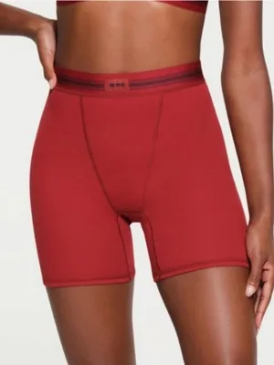 Skims Cotton Rib Boxer Shorts in Red Brick thumbnail 1
