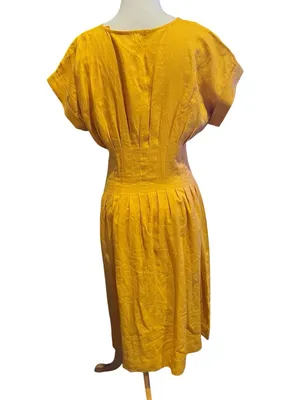Antonio Melani, 100% linen button-down dress, mustard color, church, office 2 thumbnail 2