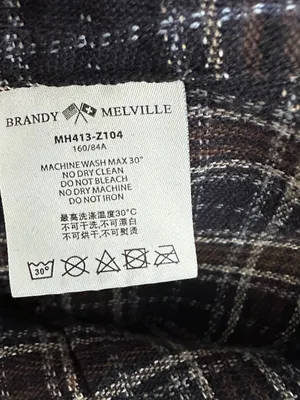Brandy Melville Plaid Button Down Long Sleeve Shirt Navy Brown One Size thumbnail 5
