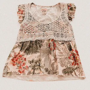 Chaser Boho Crochet layered Tropical Tee | Festival Hippie Mixed Media Top small thumbnail 2