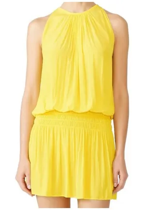 Ramy Brook Paris Blouson Yellow mini Dress Sleeveless Smocked size Medium $345‎ thumbnail 1