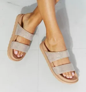 Womens Buckle Qupid Holographic Bling Chunky Slides Sandals - Sz 8 thumbnail 1