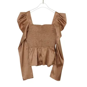 Revolve TCEC Cream Satin Puff Shoulder Blouse Wrap Front Medium thumbnail 4