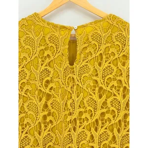 She + Sky‎ Crochet Mini Dress Large Mustard Yellow Floral Lace Shift Boho Retro thumbnail 6