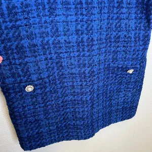Zara Blue Tweed Mini Dress Pinafore‎ Frayed Trim Pearl Button Large L 8920/221 thumbnail 3