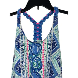 Lilly Pulitzer Braided Halter Dress Pink Blue Geometric Print Shift Dress XXS thumbnail 5