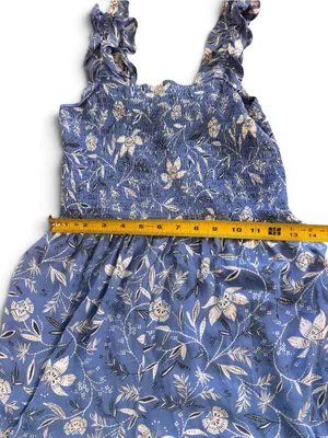 LOFT Blue Floral Smocked Wide-Leg Jumpsuit thumbnail 5