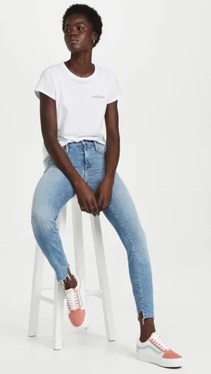 Mother Denim The Looker Two Step Ankle Fray Skinny Jeans in Kiss and Make Up thumbnail 1