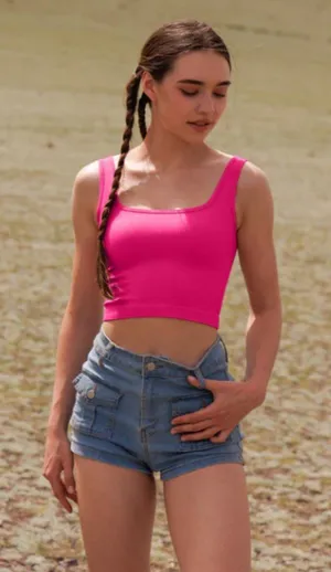 OQQ Ribbed Seamless Yoga Crop Tank Top- Pitaya thumbnail 1