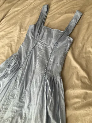 Square Neck Basque Waist Prarie Powder Blue Sleeveless Maxi sun Dress thumbnail 1