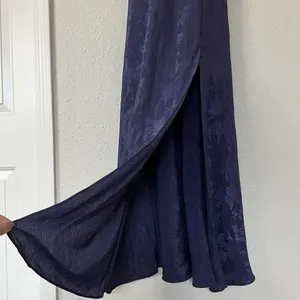 Vintage Gold Label Victoria’s Secret Navy Jacquard Satin Maxi Dress Goth Fairy M thumbnail 3