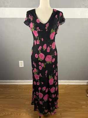 Black Floral V-Neck Maxi Dress with Pink Roses Reversible small-medium thumbnail 2